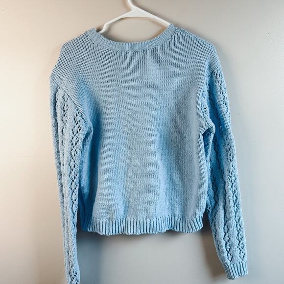 Baby blue cropped Daisy embroidered sweater - Picture 2 of 4